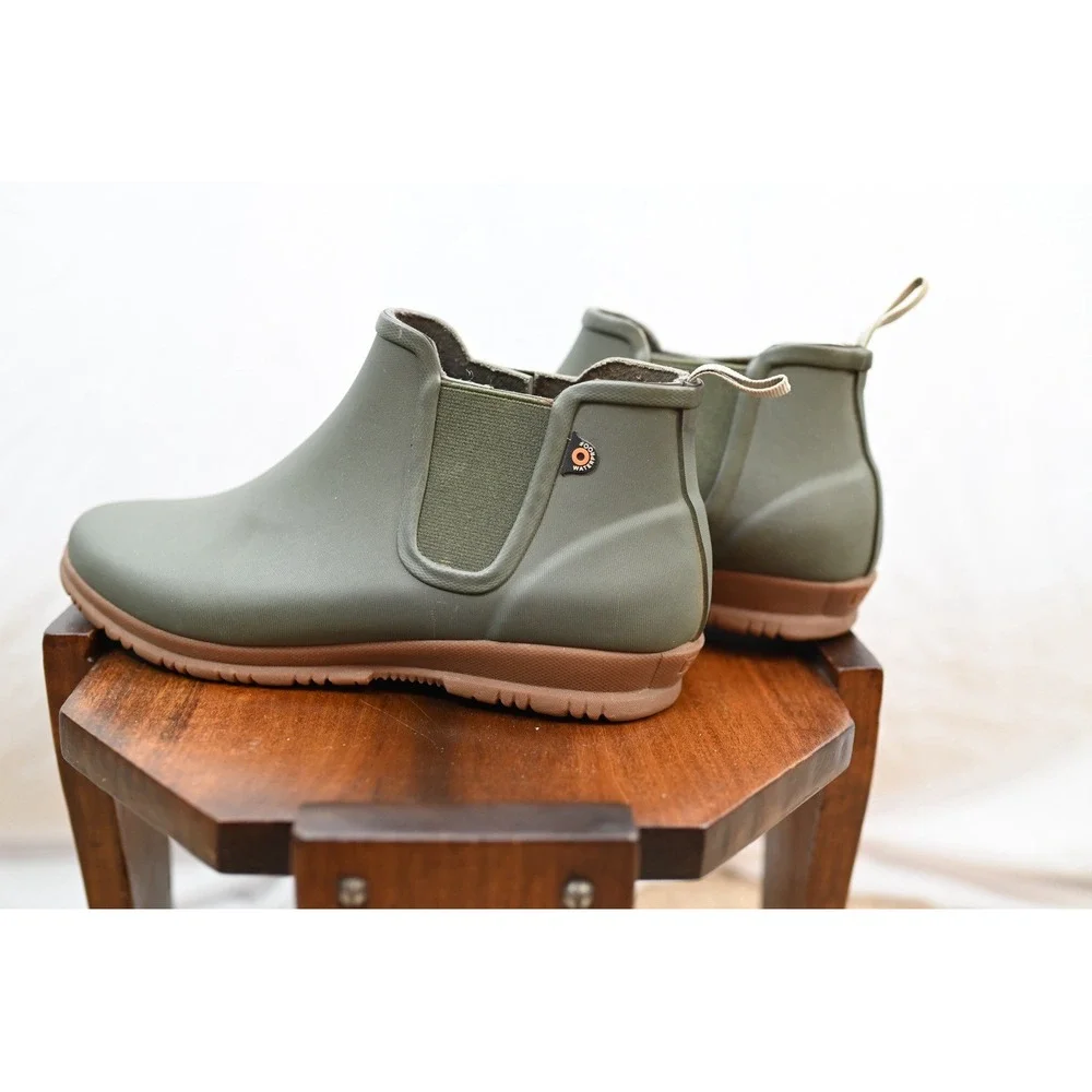 Bogs Sweet Pea Women Rain Boots Green Rubber Ankle Bootie Size 8